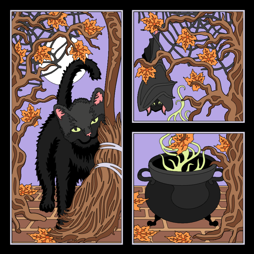 Cat with Witches Broom Shadowbox