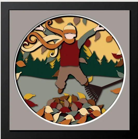 Boy Jumping in Leaves Shadowbox