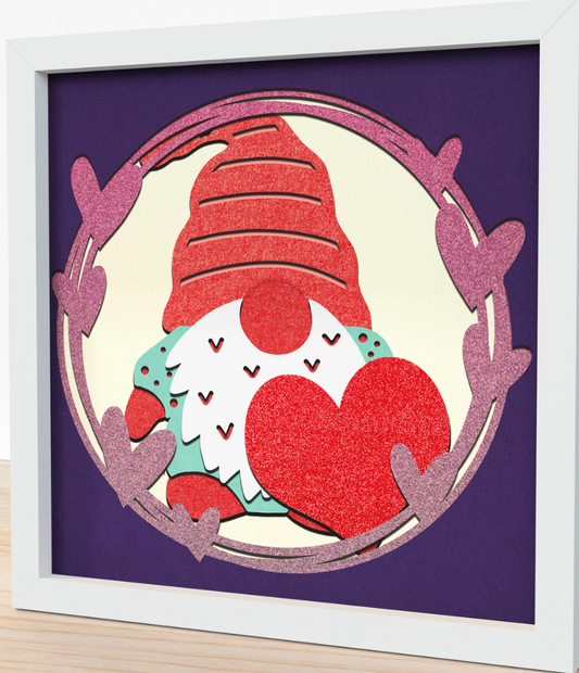 Valentine Gnome with a Circle & Heart Shadowbox